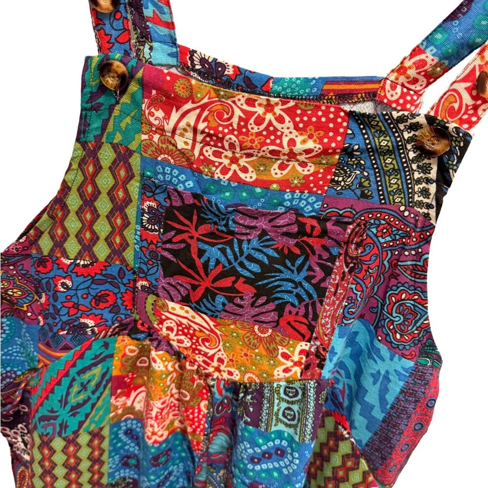 Colorful Patchwork Print Overalls Dress - Multicolor - Picture 6 of 9